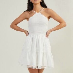 NEW Altar'd State Malani Halter White Fit & Flare Mini Dress With Pockets Medium